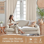 95 Inch 100% Blackout Linen Curtains 2 Panels - Image 2