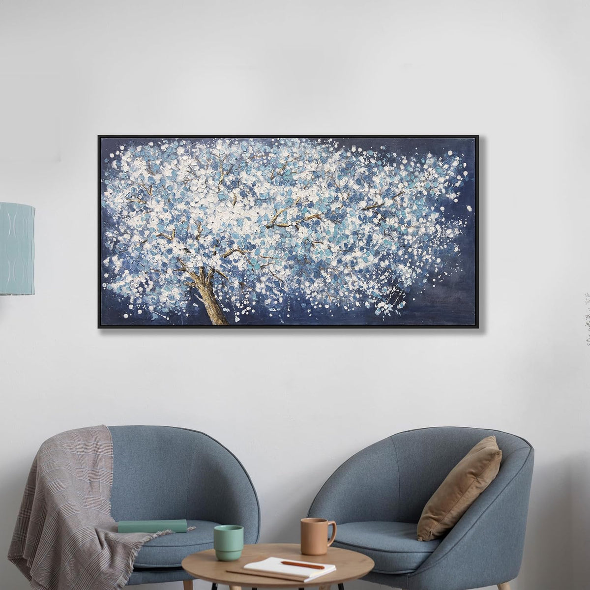 Canvas Wall Art Wall Decor Bedroom Pictures Wall Decoration Dark Blue And White Abstract Tree Plants Artwork Abstract Wall Art Large Size Modern Painting Framed Pictures For Living Room Home Kitchen Office 29"X58"