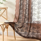 YJ YANJUN Vintage Lace Curtains 96 Inches Long-Victorian Floral Sheer Brown - Image 4