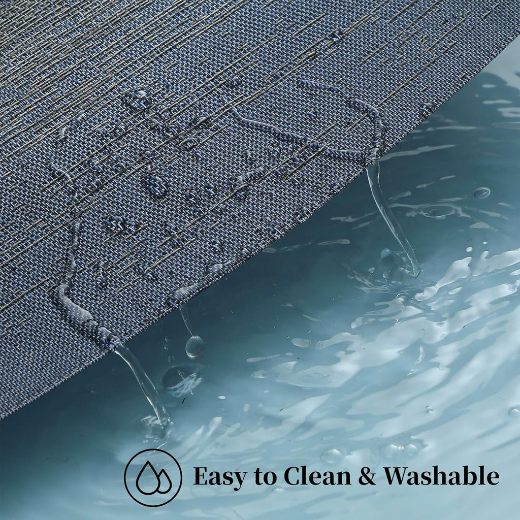 Leetaltree Denim Blue Placemats Set of 6 - Heat Resistant Non-Slip Place mats for Dining Table, Washable Durable PVC Vinyl Woven Table Mats（Denim Blue, 6）