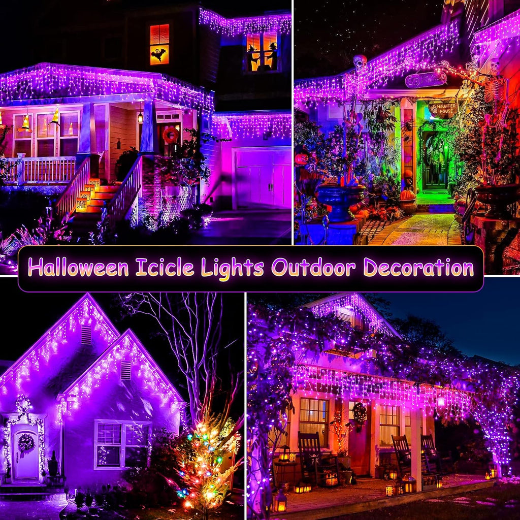 640 LED Halloween Lights Outdoor - 66ft Icicle Lights for Outside 8 Modes with 120 Drops, Waterproof Christmas Icicle Light Plug in for Indoor Outside Party Holiday Christmas Halloween Decorations