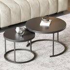Round Nesting Coffee Table, Black Modern Decorative Coffee Center Table Set of 2, Sintered Stone Coffee Table for Living Room with Sturdy Metal Frame.