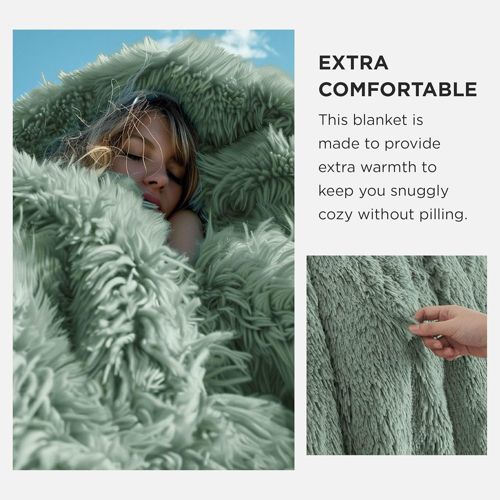 Bedsure GentleSoft Fluffy Sage Green Throw Blanket, Sage Green Decor for Room, Soft Cozy Fuzzy Plush Minky Thick Warm Sherpa Fleece Faux Fur Throw Blanket for Couch, Decorative Spring Gifts, 50x60