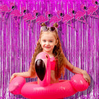 BRAVESHINE Hot Pink Tinsel Foil Fringe Curtains - 2Pcs 3.2x8.2ft Metallic Party Streamers Backdrop for Girl Birthdays Valentines Bridal Shower Bachelorette Hawaiian Luau Theme Party Decorations