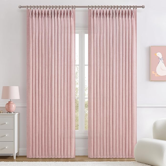 Cute Baby Pink Memory Trained Pinch Pleated Curtains 84 Inch Length 2 Panels Set by PleatedDrapes