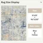 Soalmost Abstract Rug 8x10 Large Living Room Area Rugs Washable Blue/Yellow | - Image 5