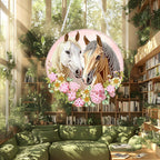 Lxmsja DIY Two Horses Diamond Painting Hanging Ornament, Double-Sided Acrylic Flowers Diamond Art Kit, Special Shaped Drill Pendant Window Art Kit, Suncatcher Hanging Craft Decoration 8x8 inch