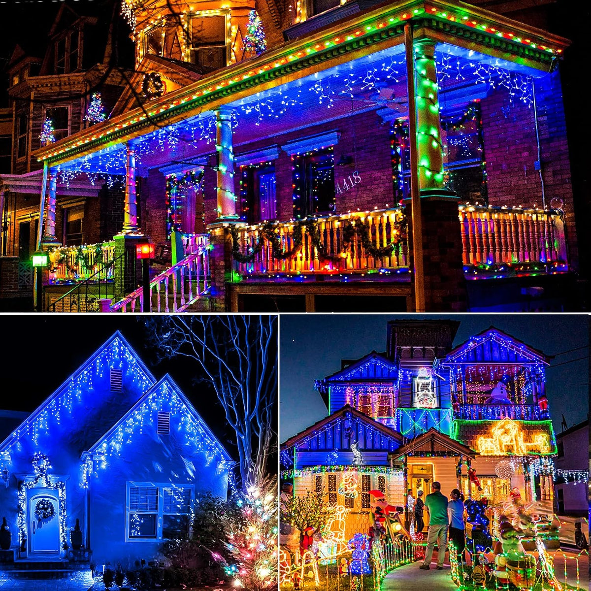 Icicle Christmas Lights Outdoor, 33 FT 400 LED Icicle Lights for Outside 8 Modes with 75 Drops, Plug in Waterproof Hanging Christmas Light for Holiday Pavilion Balcony Decorations, Blue