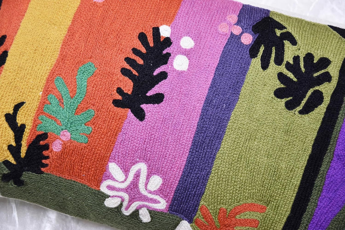 Lumbar Matisse Decorative Pillow Cover Art Nouveau Toss Pillowcase Farmhouse Chair Cushion Contemporary Pillowsham Mid-Century Couch Cushions Hand Embroidered Pillow Wool 18x18