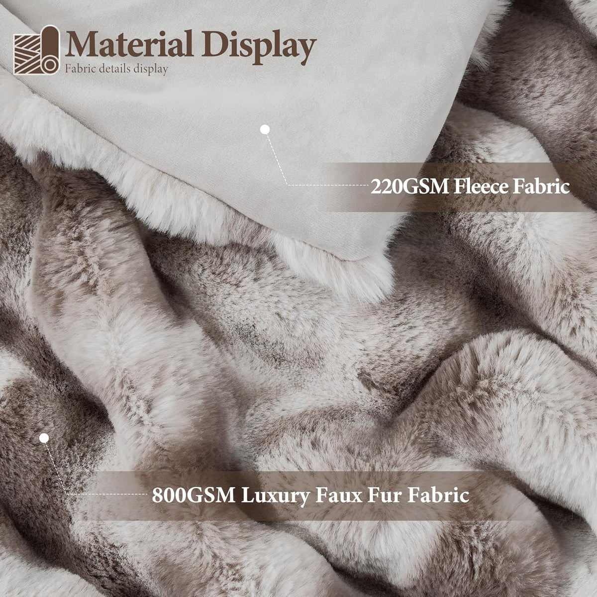Touchat Luxury 1000GSM Faux Rabbit Fur Throw Blanket, Super Heavy Warm Cozy Brown Blankets for Couch Bed Sofa, Ruched Plush Fuzzy Elegant Soft Reversible Mink Blanket for Living Room Bedroom