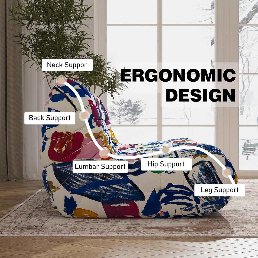 Big Bean Bag Chairs for Adults, 3 Seater Large Bean Bag Sofa, Fireside Chair Lazy Sofa Chair with High Density Comfortable Foam, Modern Bean Bag for Living Room, Bedroom, Office (Multicolor)