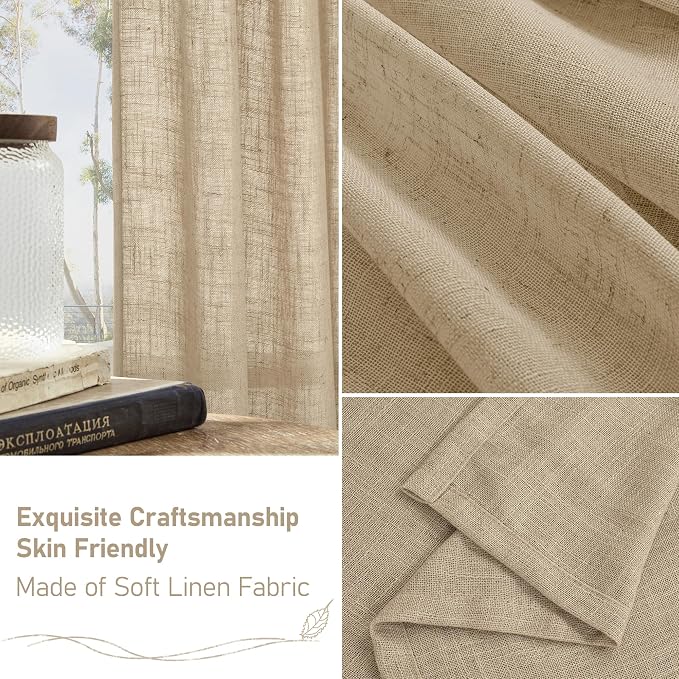 Short Window Linen Curtains 36 Inch Length 2 Panels, 34x36 Inch | Brown - Image 6