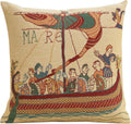 Charlotte Home Furnishings Bayeux Mare Throw Pillow Cover 16" x 16" – Medieval Ship Decorative Tapestry Cushion Case for Sofa, Couch, & Bed | Cotton Jacquard Woven in Europe | Insert Not Included