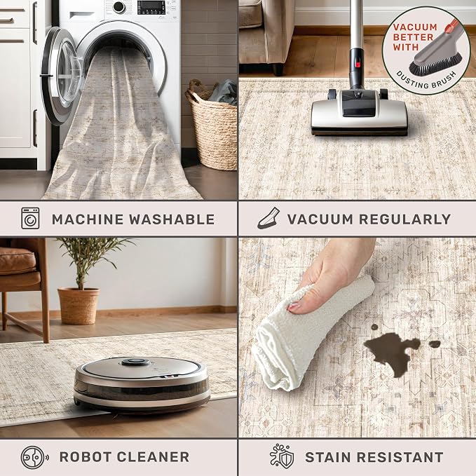 Washable 2x4 Beige Bathroom Rugs, Farmhouse Small Rugs - Image 3