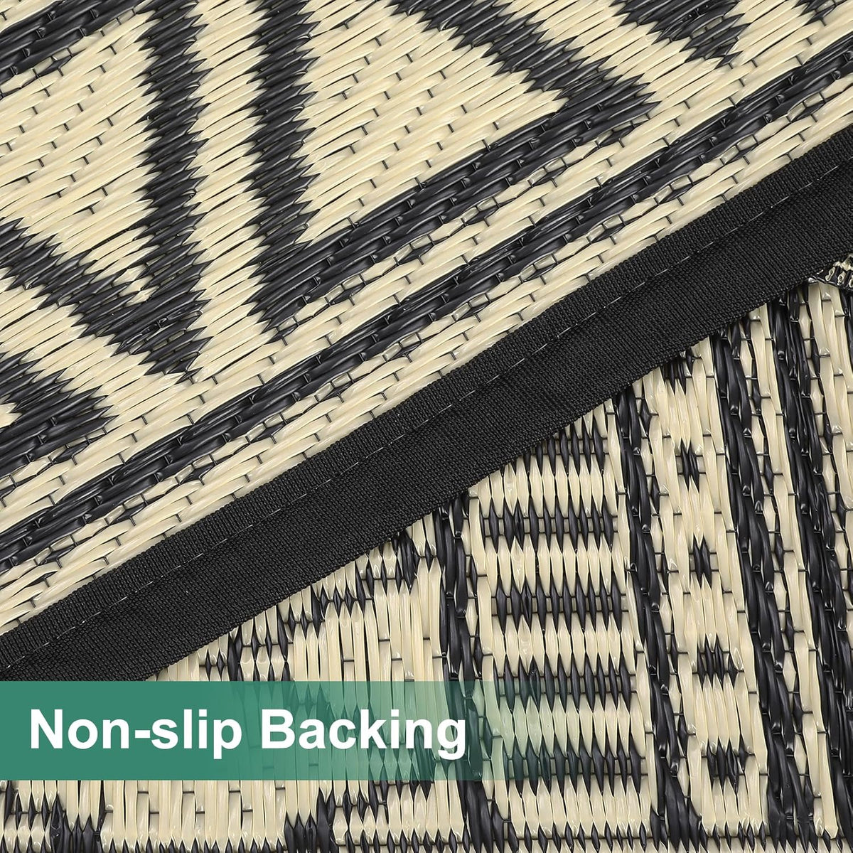 GAOMON Outdoor Rug for Patio 5'x8' Reversible Plastic Rugs Camping Mat for Outdoor, RV, Backyard, Deck, Balcony, Picnic, Beach, Black/Coffee(Bohemia)