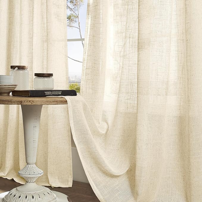 Beige Linen Curtains for Living Room 84 Inch Length 2 Panels Set | Linen - Image 8