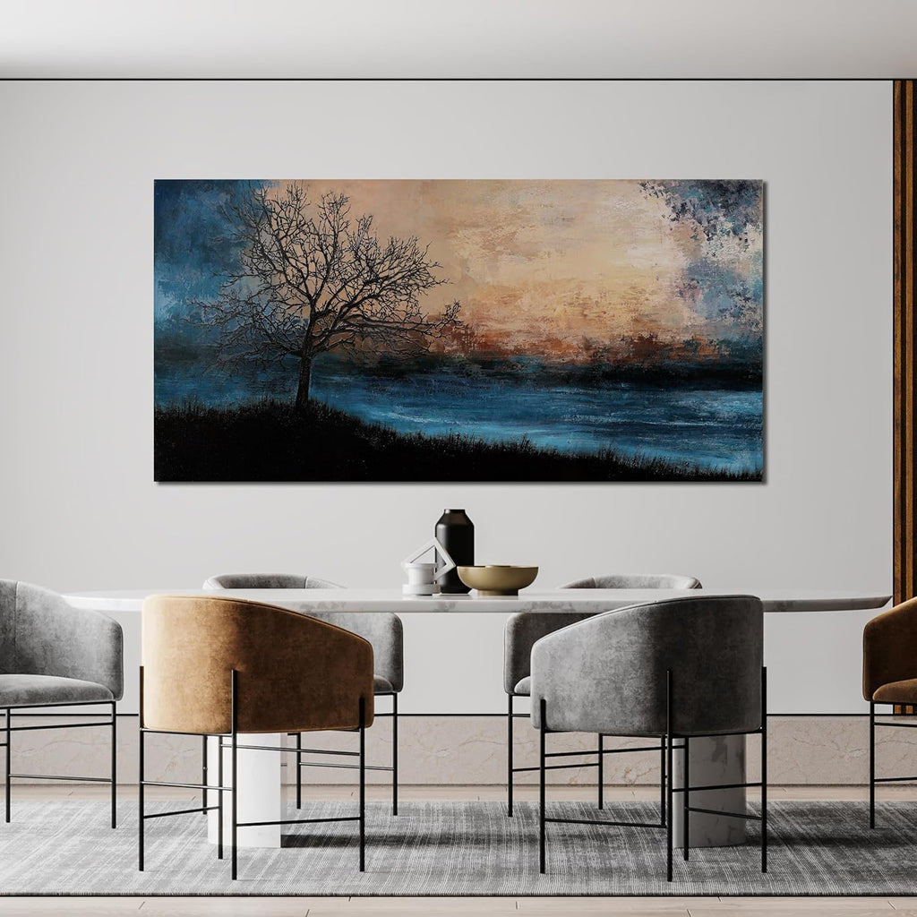 Canvas Wall Art for Living Room Artwork for Walls Black Blue Wall Art Decor Canvas Modern Art Wall Decor Nature Landscap Tree Wall Art Decor Prints Art Work for Home Office Kitchen Wall Decor 24"X48"