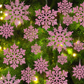 36pcs Christmas Light Pink Snowflake Ornaments Plastic Glitter Snow Flakes Ornaments for Winter Christmas Tree Decorations Size Varies Craft Snowflakes
