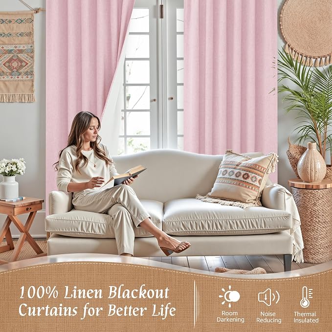 100% Blackout Linen Curtains 72 Inches - Image 2