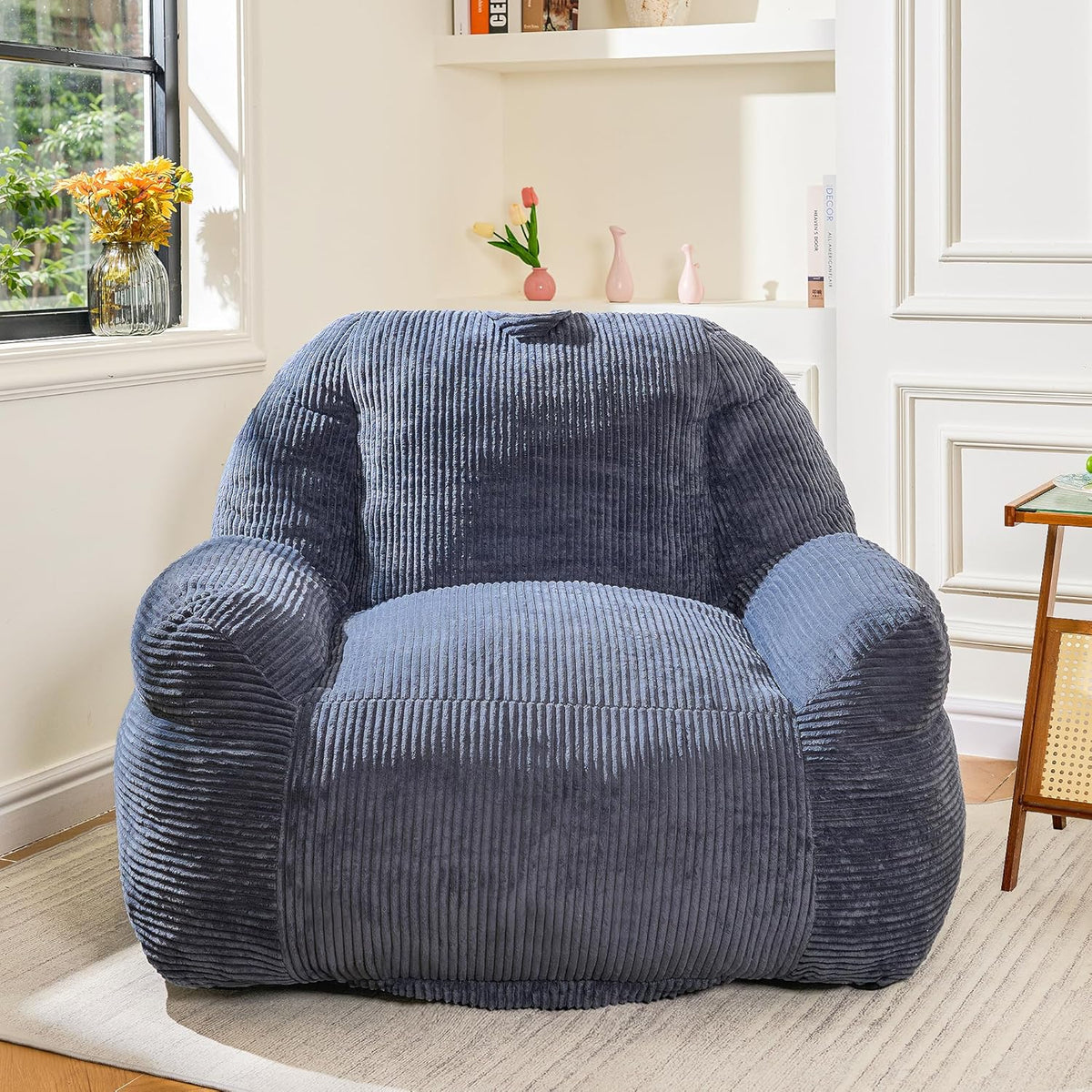 Bean Bag Chair, Faux Fur Bean Bag Chair for Adults, Fluffy and Comfy Bean Bags with Filler, Bean Bag Sofa Chair for Reading, Gaming, Stuffed High-Density Foam, Grey