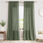 Extra Long Curtain 108 Inches Long 2 Panels Set Back Tab Olive Green Linen by Nanspring