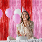 2 Pack Backdrop Curtains, 3.28 Feet x 7.05 Feet Red Pink Backdrop, Metallic Fringe Curtains Tinsel Backdrop Party Streamer, Babie Backdrop Happy Birthday Party Supplies Decorations