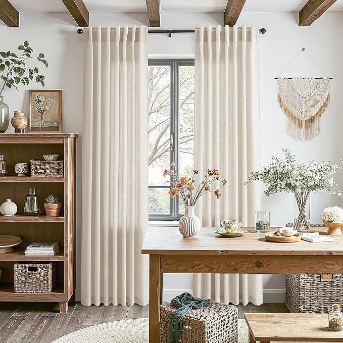 Warm Beige Linen Curtains 102 Inches Long Rod Pocket Back Tab Drapes 2 Panels - Image 6