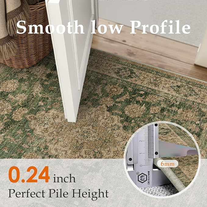 6x9 Green Retro Floral Washable Area Rug - Image 8