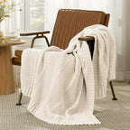 Amélie Home Chenille Knit Throw Blanket for Couch, Chevron Texture Decorative Soft Blanket for Sofa, Bed & Chair, 50"x60", Ivory