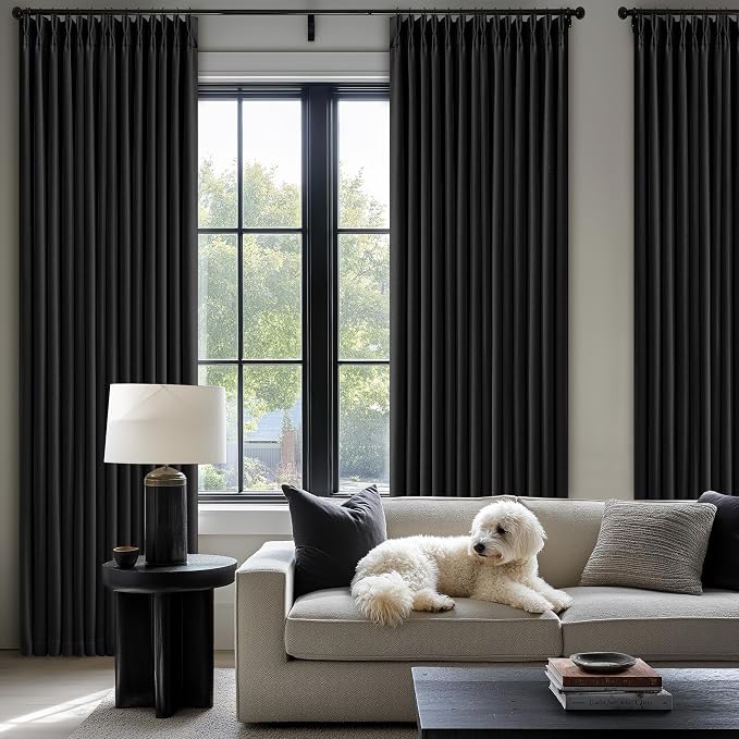 Black 96 Inch Pinch Pleated 100% Blackout Curtains - Image 9