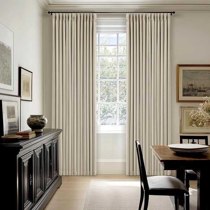 Oatmeal 102 Inch Blackout Linen Pleated Curtains - Image 8