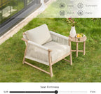 CHITA Boho Patio Rattan Chair, Outdoor Wicker Chair with 7.1″ Thickened Cushions Acacia Wood Frame(Cream)