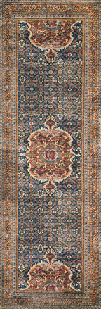 Loloi Layla Collection LAY-09 Cobalt Blue/Spice 2'-6" x 7'-6" .13" Thick Runner Rug, Soft, Durable, Vintage Inspired, Distressed, Low Pile, Non-Shedding, Easy Clean, Printed, Living Room Rug