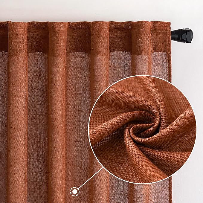 MIULEE Burnt Orange Fall Linen Curtains 52x108 Inches - Image 2