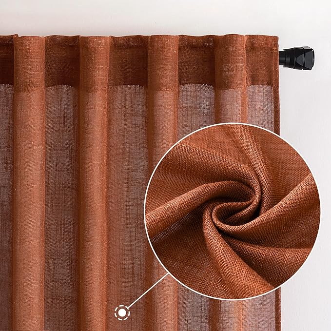 MIULEE Burnt Orange Fall Linen Curtains 52x72 Inch - Image 2