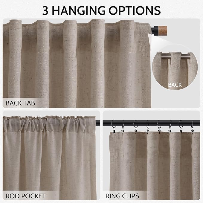 Ecru Curtains 90 Inches Long for Living Room Linen Blend Light Filtering Semi - Image 2