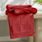 Amélie Home Chenille Knit Throw Blanket for Couch, Checkered Texture Decorative Soft Blanket for Sofa, Bed & Living Room, 50"x60", Red