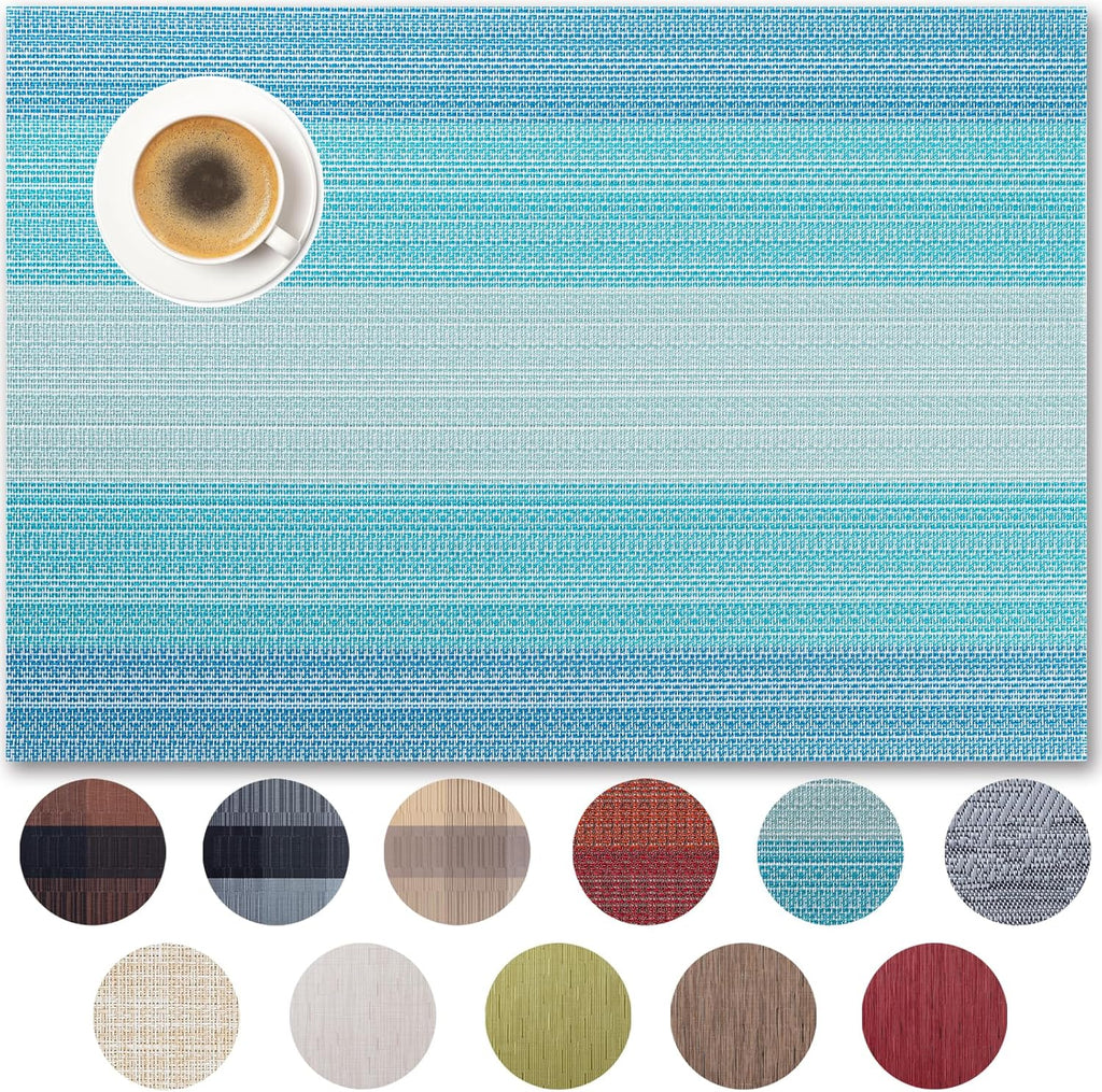 Placemats Set of 6 - Easy Clean Woven Vinyl Placemats for Dining Table, Indoor/Outdoor Place Mats, Washable PVC Table Mats（Ocean Geode）