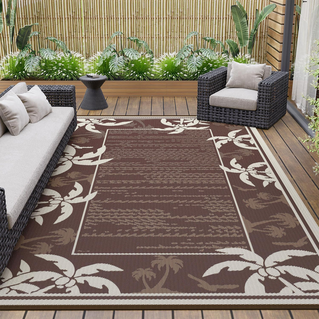 COCOER Outdoor-Rug 6x9 ft Waterproof Reversible Outdoor Plastic Straw Rug RV Indoor Outdoor Carpet Quick Dry Patio Rug Camping Mat for Balcony Backyard Picnic Beach-Brown&Beige