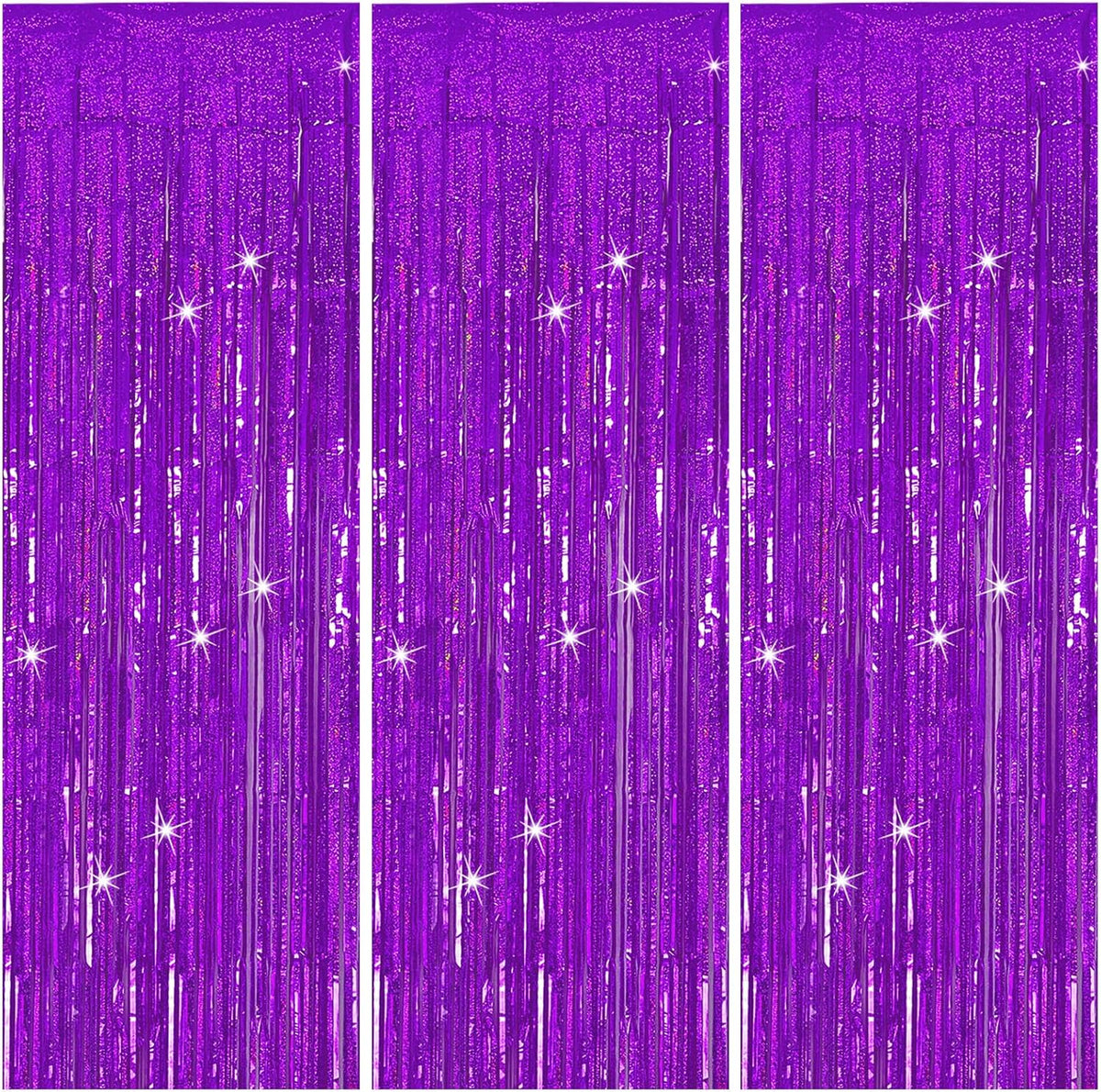 3 Pack Purple Backdrop Tinsel Streamers Foil Fringe Backdrop Halloween Party Decorations Purple Backdrop Curtain Birthday Graduation Bachelorette Christmas New Year Party Decorations