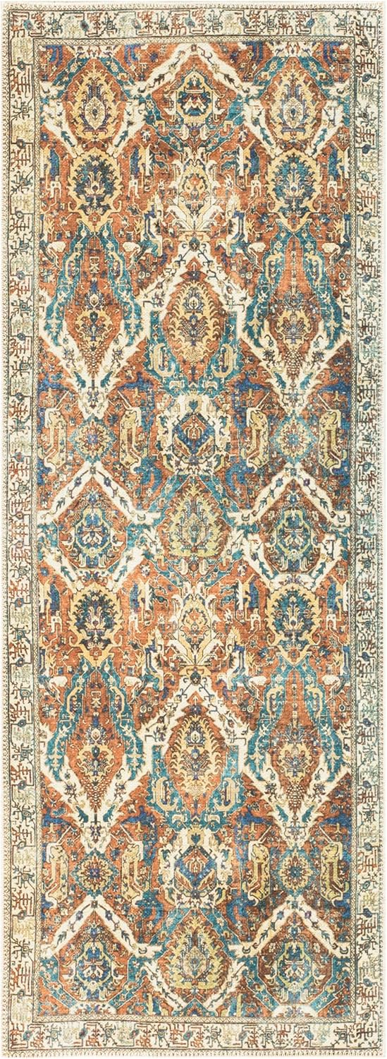 Keen Home Design 2x10 Rug - Machine Washable Runner with Non-Slip Backing, Ideal for Hallway, Entryway, Kitchen, Laundry Room - Vintage, Easy Clean, Durable, Low Pile Rug - (2'6" x 10')
