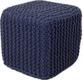 REDEARTH Square Hand Knitted Pouf - Foot Stool Ottoman Coffee Table - Cotton Cord Boho Pouffe - Poof Accent Footrest for Living Room - Bedroom - Library (16" x 16" x 16") - Navy Blue