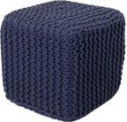 REDEARTH Square Hand Knitted Pouf - Foot Stool Ottoman Coffee Table - Cotton Cord Boho Pouffe - Poof Accent Footrest for Living Room - Bedroom - Library (16" x 16" x 16") - Navy Blue