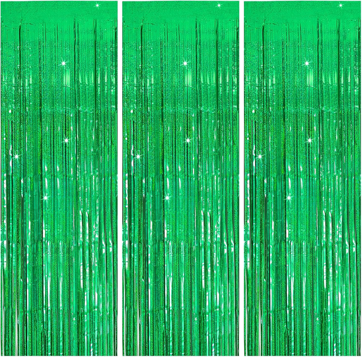 3 Pack Green Streamers Backdrop Jungle Party Decorations Foil Fringe Backdrop Curtains Photo Booth Backdrop for Birthday Dinosaur Animal St Patricks Day Football Christmas Party Decorations