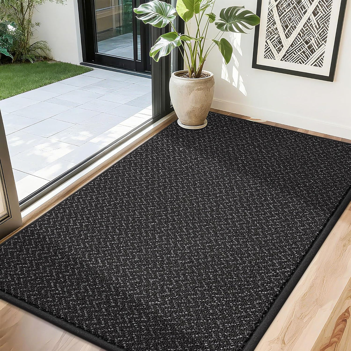 COSY HOMEER-Door-Mat 32"x48" Non Slip Absorbent Entryway Rugs Dirt Trapper Doormats Washable Entrance Mats Low Pile Welcome Floor Mat for Front Back Door and Entry Mats,Black