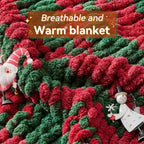 Chunky Knit Throw Blanket, 40''*50'' Knitted Throw Chenille Yarn for Bed Couch, Handmade Stripe Crochet Big Thick Blanket, Machine Washable Cute Comfy Blanket for Home Decor