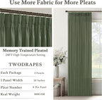 Green Pinch Pleated Linen Light Filter Memory Shape Curtains 90 Inch Long | - Image 4