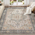 Washable Area Rugs for Living Room - 9x12 Neutral Vintage Distressed Floral Farmhouse Boho Large Soft Floor Rug Indoor Non Slip Carpet for Bedroom Dining Room Office -Forest Green Orange