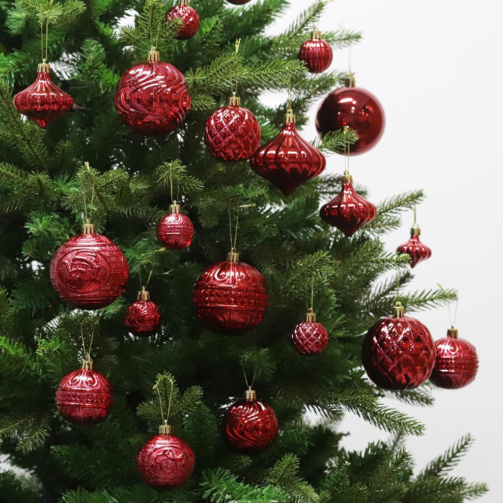 Christmas Ornaments Set with 60pcs Shatterproof Christmas Tree Decorations Multi-Size Christmas Ball Ornaments with 7 Styles Red