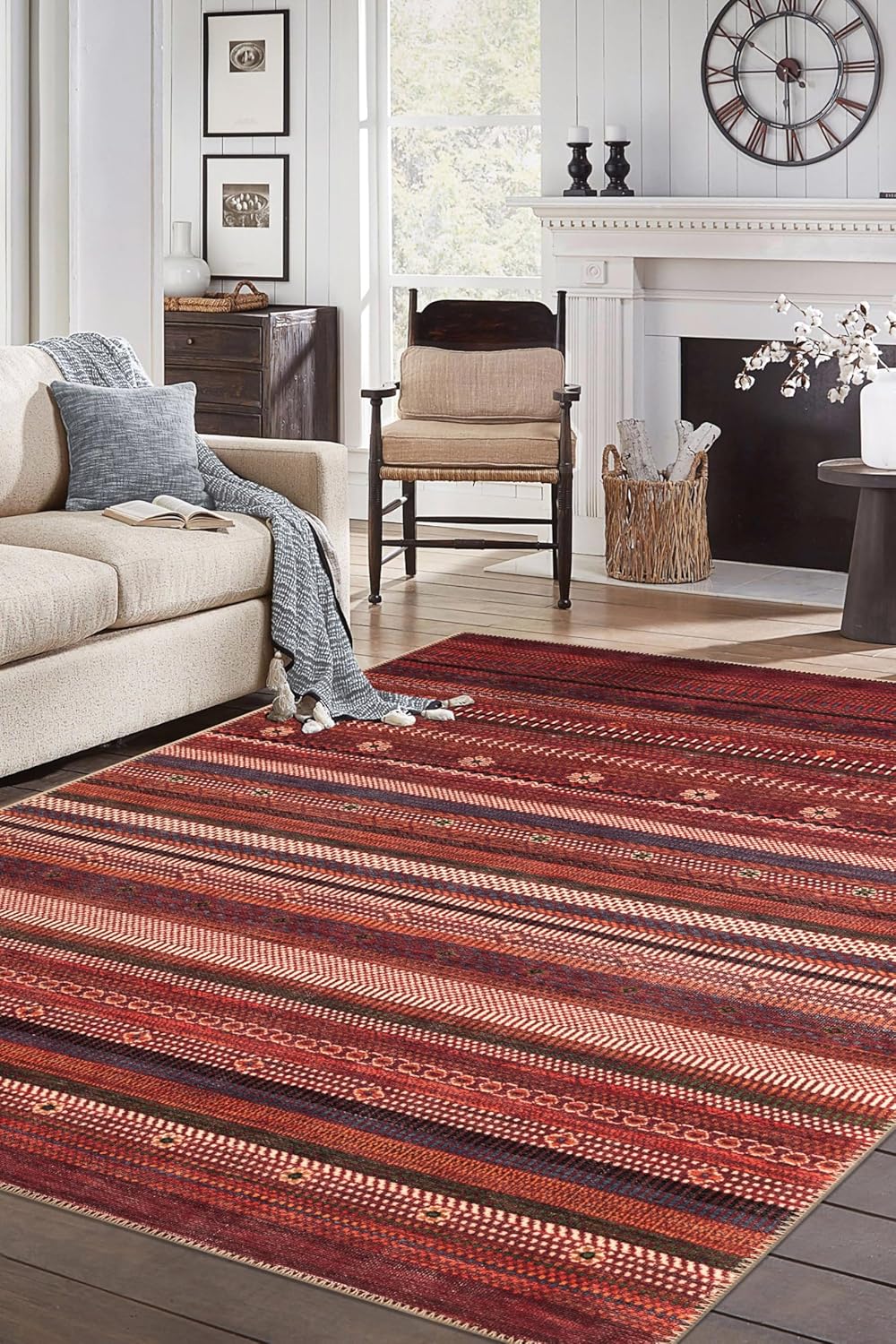 Keen Home Design 8x10 Rug - Machine Washable Area Rug with Non-Slip Backing, Ideal for Living Room, Dining Room, Bedroom - Vintage, Easy Clean, Durable, Low Pile Rug - (8' x 10')